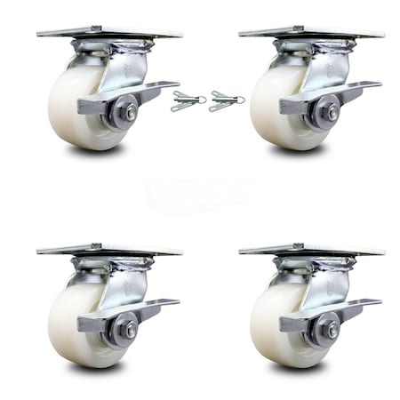 Service Caster 4 Inch Nylon Caster Set with Ball Bearing 4 Brake and 2 Swivel Lock SCC SCC-35S420-NYB-SLB-BSL-2-SLB-2